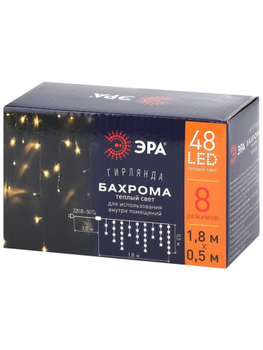 Гирлянда 1,8м*0,5 теплый свет,Бахрома 8 режимов, 220V. IP20 ENIB-01B LED ЭРА