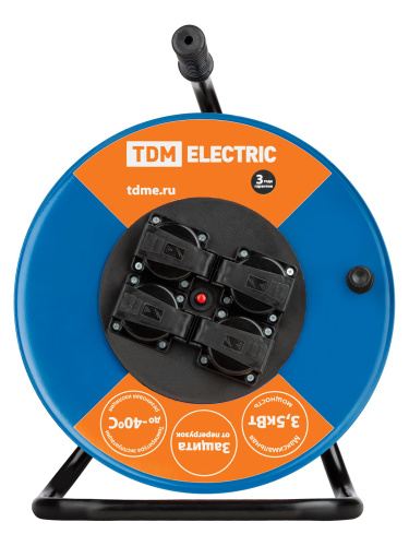 Удлинитель силовой УХз16-004 TDM (метал. катушка, А3, 4 места IP44/50м КГ 3х2,5) УС1-43128