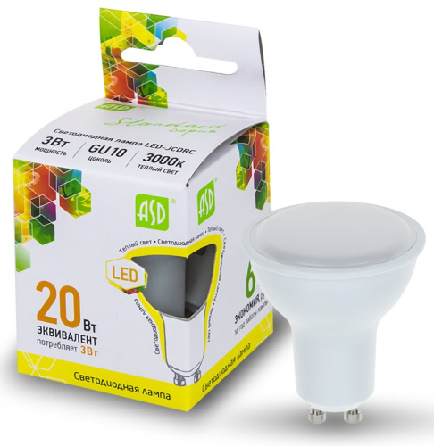 Лампа светодиодная LED-JCDRC-standard 3Вт 230В GU10 3000К 270Лм  ASD