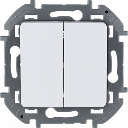 Выключатель 2-х клавишный с 2-х мест (проходной) Legrand Inspiria для скрытого монтажа, цвет - белый