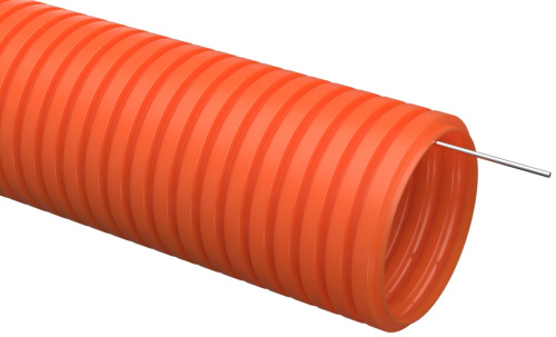 Труба гофрированная ПНД тяжёлая 750 Н безгалогенная (HF) оранжевая с/з d25 мм (50м) Промрукав
